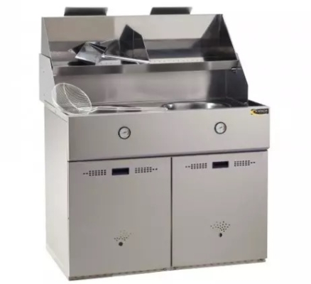 Friteuse SOFINOR à gaz 2 cuves ronde avec aspiration Version équipée